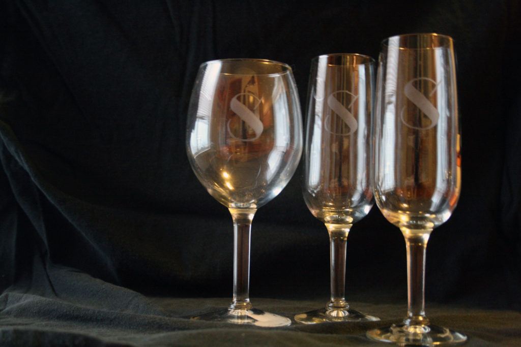 Etched monogram wine glasses · Randi with an i